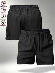 男士運動短褲，夏季健身訓練短褲，時尚休閒寬鬆短褲，附口袋與抽繩腰帶，適合日常出遊、健身房運動、跑步、海灘、戶外健行，父親節禮物 - 黑色 - 查看 1