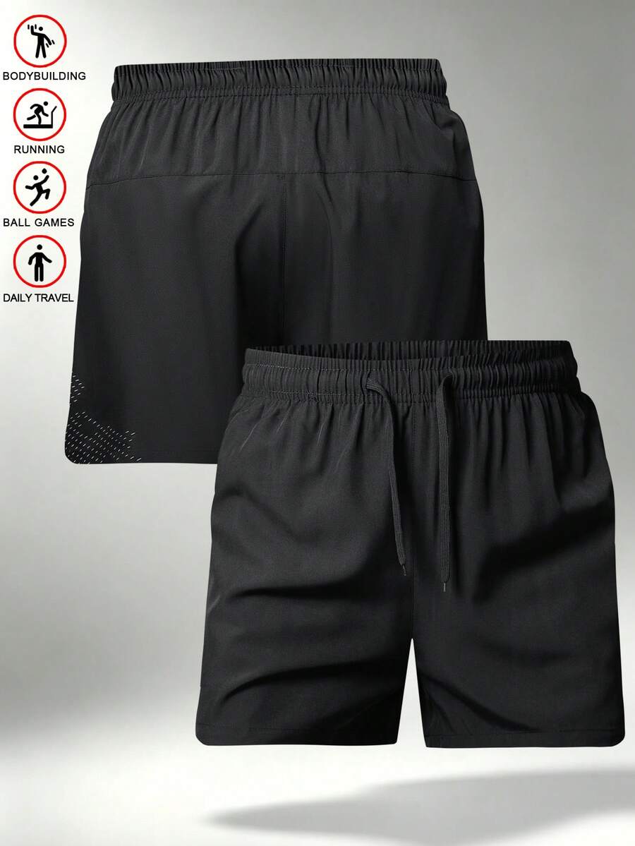 男士運動短褲,夏季健身訓練短褲,時尚休閒寬鬆短褲,附口袋與抽繩腰帶,適合日常出遊、健身房運動、跑步、海灘、戶外健行,父親節禮物 - 黑色 - 查看 1
