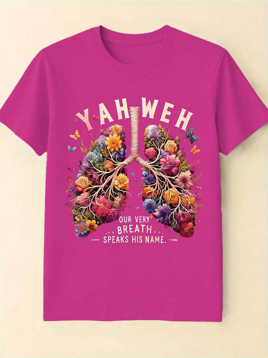 Christian Faith T-Shirt With Bible And Tree Of Life For Women Plus Sizes 0XL-8XL - Ideal Jesus Gift For Church And Outdoors, Short Sleeve Crew Neck, Unisex For Men And Women, Machine Washable - 紅玫瑰 - 查看 1