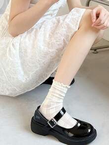 10 Pairs/5 Pairs/Random 1 Pair Women's Mid-Calf Socks, Ruffle Edge Slouch Socks, Japanese School Style Socks - Multicolor - View 8