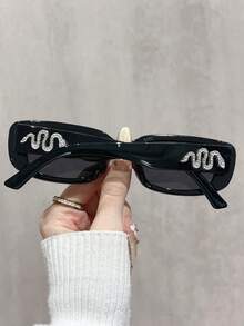 1pc Women Y2K Black Mini Rectangular Fashion Glasses With Retro Snake Ornaments, Ideal For Travel, Shopping, Beach Strolls & Daily Wear - Multicolor - View 7