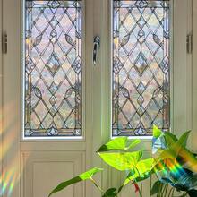 1/4pcs Exquisite Diamond Patterned Stained Glass Window Film, Static Cling Privacy Film, Rainbow Effect, Suitable For Office, Restaurant, Living Room And Home Decor - Window Film - View 9