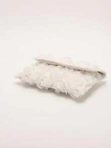 夏日度假風純白色3D玫瑰網格翻蓋手拿包，精緻正方形晚宴包，亞麻混紡聚酯纖維面料，優雅花卉設計，適合海灘婚禮、新娘派對、正式晚餐、浪漫度假與花園慶典，適合20-38歲準新娘、婚禮賓客、職場社交女性、女畢業生、「輕奢」生活風格部落客及週年慶祝者的理想禮物 - Pearl White - 查看 7