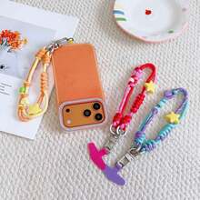 1 Set Cartoon Handmade Woven Mini Star Lanyard With Phone Clip, Adjustable Crossbody Strap, Key Holder & Card Pouch, For Children - Multicolor - View 5