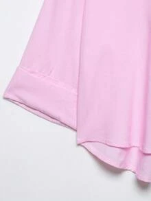 Seelio Women's Fashion Turndown Collar Short Sleeve Blouse, European And American Style, Spring/Summer Pink - Pink - View 5