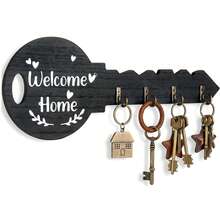 Bohemian Style Wooden Key Holder With Shelf And Hooks - Easy To Install, Space-Saving Wall-Mounted Storage Rack For Keys, Coats Etc. - Suitable For Entryway, Kitchen, Office And More - White - View 6