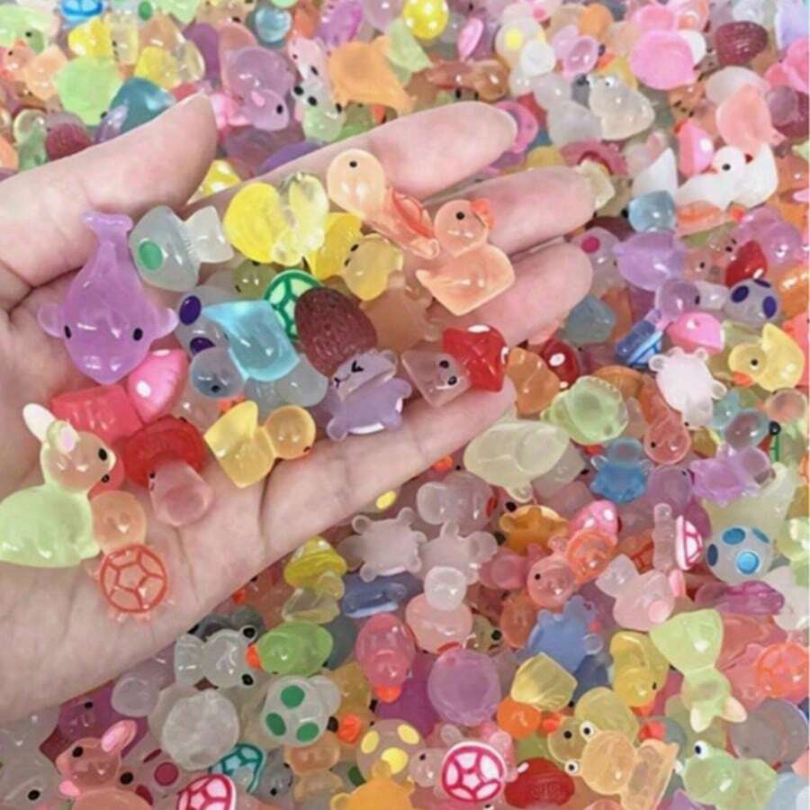 50/100/200pcs Resin Glow In The Dark Small Animal Figurines, Random Colors, No Power Needed, Suitable For Garden, Party, Mini Landscape, Pool, Dollhouse Decor And Other Festivals, Random Styles - 彩色 - 查看 1