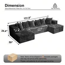132'' U-Shape Modular Cloud Corduroy Sofa - Modern And Suitable For Living Room, Comfortable,Living Room Combination Sofa,No Assembly Needed,Popular Boneless Sectional Couch Loveseat Couch Vacuum-Sealed Compression Sofa - 深灰色 - 查看 4