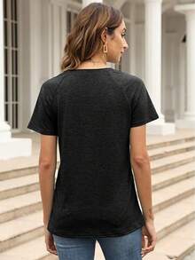 Women's T-Shirt With Key Print Spring Summer Casual Loose Round Neck Short Sleeve - 黑暗的 - 查看 3