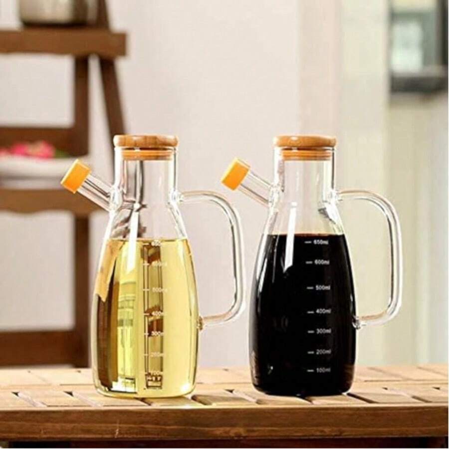 高硼矽玻璃刻度油瓶,控油瓶,家用廚房油瓶,醋瓶,簡約加厚耐熱油瓶,配木蓋與防塵蓋,可盛裝紅酒、果汁、油、醬油、醋等 - 查看 1