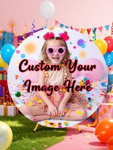 可客製化圓形背景布 (不含支架)，可列印圖案/Logo/文字，耐用，適用於婚禮、生日派對、洗禮、拍照亭道具和派對裝飾，現代圓形設計，光滑質感，圓形背景 - 彩色 - 查看 3
