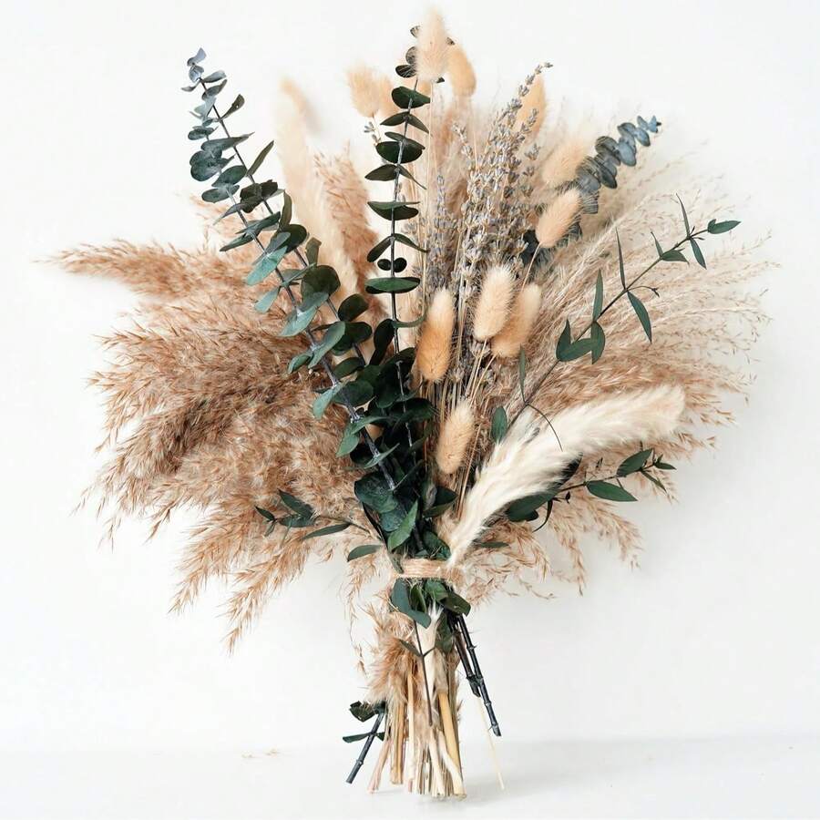 棕色人造蒲草花束,鬆散兔尾草,43.18cm 波希米亞風蓬鬆蒲草蘆葦,婚禮家居餐桌派對裝飾(經典款) - 棕綠色 - 查看 1