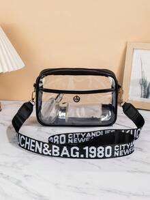 Lightweight Transparent Camera Bag, Waterproof PVC Material, Letter Webbing Shoulder Crossbody Bag, Suitable For Concerts - Clear - View 1