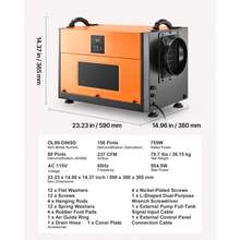 156 Pints Commercial Dehumidifier With Drain Hose, Portable Crawl Space Dehumidifiers For Basement Storage Room Industrial Grade, Auto Defrost/Drainage, Heavy-Duty Galvanized Steel, LED Indicate - Metal, 80 Pt, No Pump - View 7