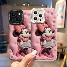 Officially Licensed Disney Mickey And Friends Phone Case, This Protective Phone Case Features Plush‑Textured Minnie Mouse With Gradient Pink‑Orange Bow, On Pink Bubble‑Padded Background Dotted With Multicolored Studs, Made With Flexible, Durable TPU Material To Protect Against Everyday Scratches, Bumps, And Minor Impacts, Compatible With IPhone 17, 16, 15, 14, 13, 12, 11 Pro Series And Galaxy S22, S23, S24, S25 Models, Ideal For Disney Fans. - 白色 - 查看 4