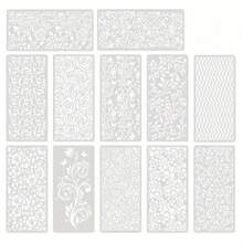 12 piezas Plantilla de dibujo con patrón floral hueco, molde de textura de voluta de rosa para estampado, decoración de pared de tela para el hogar, plantillas de plástico reutilizables - Conjuntos - Ver 3