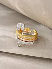 Juego de brazaletes de oro, versátil con textura de oro blanco y cobre incrustado de circonita, adecuado para uso diario, reuniones, citas, fiestas, regalos - Dorado - Ver 9