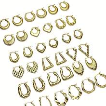 Bộ 24 đôi bông tai bằng thép không gỉ mạ vàng, hình tròn/hình xô/hình chữ U/hình rắn, kiểu ép dầu. - Nhiều màu - Xem 5