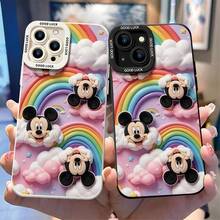 This Protective Phone Case Features Repeated Plush‑Textured Mickey Mouse Heads In Playful Poses, Set Against A Pastel Gradient Background Decorated With Multi‑Colored Rainbows, Fluffy White Clouds And Shining Star Accents. Made With Flexible, Durable TPU Material To Shield Against Daily Scratches, Bumps And Minor Impacts, Compatible With IPhone 17, 16, 15, 14, 13, 12, 11 Pro Series And Galaxy S22, S23, S24, S25 Models, Perfect For Disney Mickey Mouse Fans. - màu đen - Xem 3