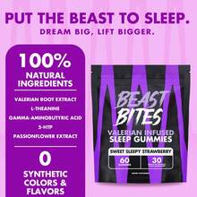 Beast Bites Valerian Infused Sleep Gummies Sweet Sleepy Strawberry 60 Count Plant‑Based 30‑Day Supply Nighttime Relaxation Sleep Wellness Support Dietary Supplement - Sweet Sleepy Strawberry - View 5