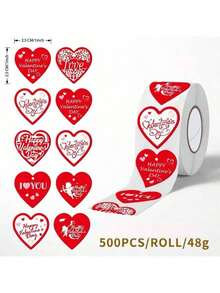 500pcs/Roll Heart Shaped Stickers, Suitable For Valentine's Day, Birthday, Thank You, Party Decoration, Adhesive Labels - Multicolor - View 2