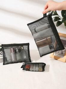 1 pièce Sac de rangement cosmétique en maille transparente, peut contenir rouge à lèvres, pinceaux, produits de soin de la peau, téléphone, pièces de monnaie, petits articles, convient pour la maison, les cadeaux, les vacances, les fêtes, Halloween, Noël et autres utilisations multifonctionnelles. - Multicolore - Voir 4