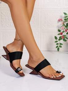 Women's Black High Heel Sandals, Elegant Slip-On, Wedge Heels - Black - View 6