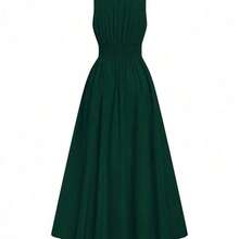 Vestido largo elegante de unicolor con cuello en V profundo y cintura fruncida, adecuado para citas y fiestas - Albaricoque - Ver 4