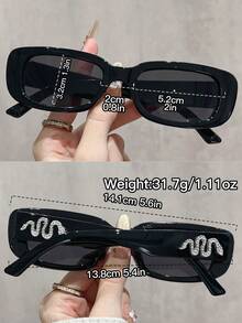 1pc Women Y2K Black Mini Rectangular Fashion Glasses With Retro Snake Ornaments, Ideal For Travel, Shopping, Beach Strolls & Daily Wear - Multicolor - View 4