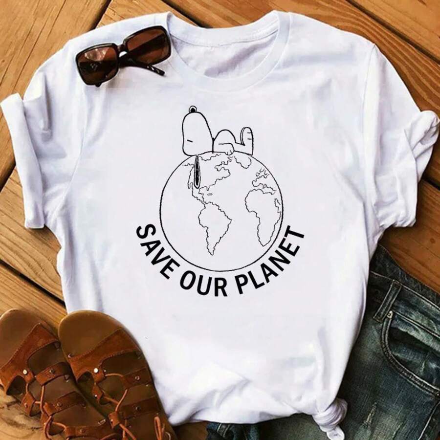 Camiseta de mujer con estampado de corazones, manga corta, estilo casual, de punto, corte regular. - Blanco - Ver 1