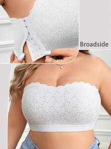 Plus Size Women's Lace Patchwork Side Button Camisole Bra, Wireless Comfortable Sports Bra With Breathable Back Design - White - View 4