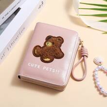 CarrKen 1 pieza Cartera corta versátil y exquisita para mujer con patrón de oso, estilo retro europeo & americano, multifuncional y de múltiples compartimentos, nueva, para adolescentes - Multicolor - Ver 9