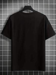 1977-Design-inspirierte Schriftzüge,  Druckmuster für Herren, Kurzarm-Rundhals-T-Shirt für Männer, lässiges T-Shirt für Urlaub und Camping, bequemes Sommer-Oberteil für die Freizeit im Urlaub. - Schwarz - Übersicht 3