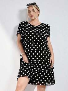 Reflora Vestido de moda con cuello redondo, mangas con volantes y estampado floral para mujer de talla - Blanco y Negro - Ver 5