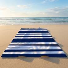 1 pieza Toalla de playa con estampado de rayas azules, adecuada para viajes, campamento al aire libre, playa, natación, vacaciones en la playa - A - Ver 6