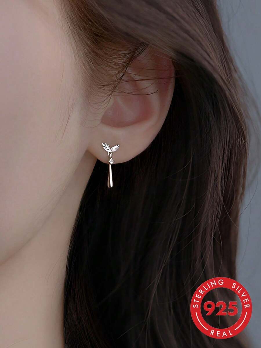 ELSEDES 1 đôi bông tai hình chiếc lá bạc S925 thời trang và độc đáo khảm đá quý nhiều mặt lấp lánh, hoàn hảo cho trang phục mùa hè của phụ nữ, trang phục hàng ngày và trang phục dự tiệc - Bạc - Xem 1
