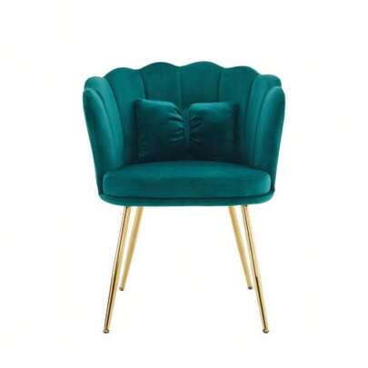Modern Living Room Armchair In Velvet, Bathtub Chair, Comfortable, Upholstered, Decorative Chair With Petal Backrest And Gold-Plated Metal Legs And Butterfly Cushions For Bedroom/Dining Room