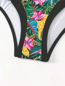 Swim Vcay Traje de baño de 3 piezas para mujer con estampado de plantas tropicales sexy, incluye pareo y falda, adecuado para vacaciones en la playa en verano - Multicolor 2 - Ver 11