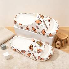 Kids' Comfortable Slippers, Anti-Slip Fashionable Cute Allover Print Cartoon Capybara Strap Slides, Lightweight & Breathable Sandals For Boys - White - View 8