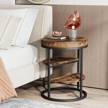 LITTLE TREE Mesita auxiliar estrecha de tres niveles para la sala de estar, mesa industrial de madera con estructura metálica, mesita de noche pequeña para el dormitorio. - Marrón - Ver 6