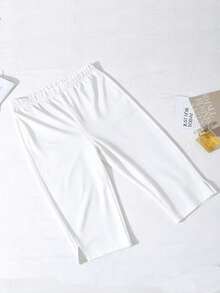 Leggings cortos de unicolor para mujer, pantalones cortos ajustados y cómodos para verano al aire libre, negro blanco, athleisure - Blanco - Ver 8