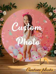 Customizable Round Backdrop (Stand Not Included), Printable Pattern/Logo/Text, Durable For Wedding, Birthday Party, Christening, Photo Booth Props And Party Decor, Modern Round Design, Smooth Texture, Round Background - Multicolor - View 5