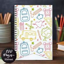 Cartoon Stationery Pattern Notebook, Black Spiral Coil, Student Classroom Note-Taking Notebook, Diary, Office Memo Pad - Suitable For Professionals, Students And Office Use - Perfect Gift - I - View 4