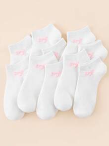 10 Pairs Women's Solid Color Ankle Socks - Multicolor - View 3