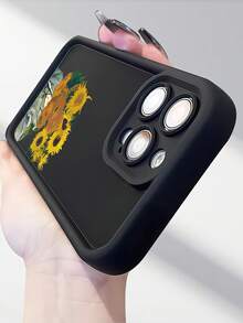 1个阶梯形相框多巴胺创意复古向日葵男孩手机壳，兼容 16/17 Pro Max，全包防震保护套，简约设计，可爱卡通风格，完美保护您的手机，也适用于荣耀X7/三星Galaxy A56 5G/Smart 8/Hot 40/传音Spark 30C/Spark Go 2024/Note 14 5G/E22/E22i/A54 - 黑色 - 查看 3