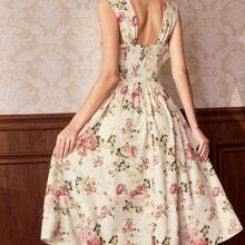 guang zhou mi qian shang mao  Vestido elegante vintage de mujer con bolsillos, vestido con estampado floral, cuello en forma de corazón, vestido casual de vacaciones, vestidos de verano para mujer, conjuntos de vacaciones de verano, atuendos de primavera para mujer, vestidos de primavera para mujer, ropa de primavera para mujer, atuendos de vacaciones de primavera, ropa de primavera para mujer, vestidos elegantes para fiestas, vestidos elegantes para fiestas para mujer, vestido de invitada de boda, vestido de fiest - Verde - Ver 6