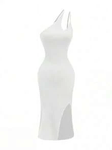 Sexy Solid Color Fitted Midi Dress For Women - 鵝黃色 - 查看 5