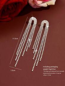Pendientes colgantes de lujo con pedrería completa, pendientes de borla larga, adecuados para bodas, damas de honor, invitados de boda, festivales de música - Multicolor - Ver 6