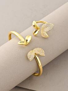 Gold Bangle Set, Versatile Textured White Gold Copper Inlaid Zirconia, Suitable For Daily Wear, Gatherings, Dates, Parties, Gifts - Gold - View 4