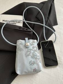 迷你刺绣单肩包，休闲腋下包，个性化纹理极简包，优雅手拿包，手提迷你方形包，时尚休闲迷你女士手机包，带链条装饰，适合购物 - 淺藍色 - 查看 11